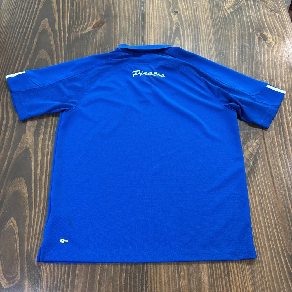 ADIDAS Mens Large‎ Blue Short Sleeve Polo Pirates Baseball Embroidered Athletic